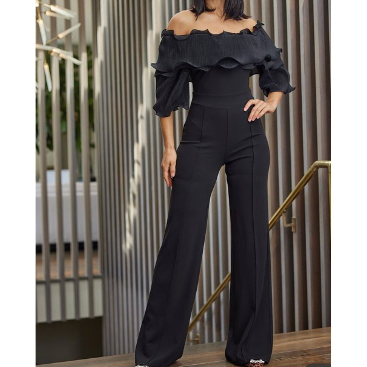 OFF SHOULDER  LAYERED  TOP JUMPSUIT