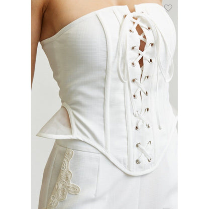 CROCHET LACE LINEN CORSET PANTS SET